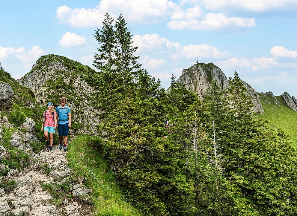 Zwei Wanderer auf einer Bergtour im Gebirge